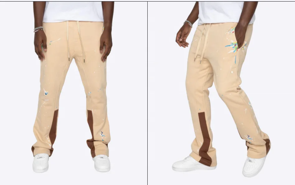 KY New Custom Patchwork Paint Splatter Print mens high quality Flared Hot Sale Flaired Sweatpants