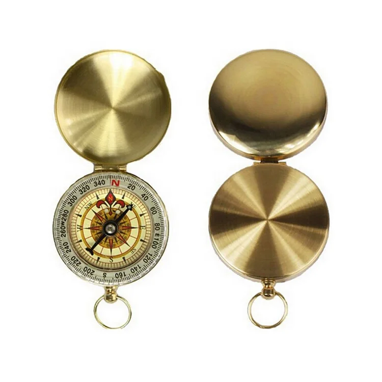 Outdoor Hiking Camping Navigation Survival Pocket golden cover Brass Watch Magnetic brass compass