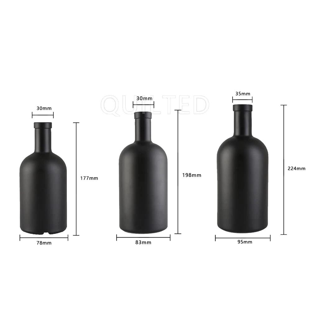 Matte Black 200ml 375ml 500ml 750ml Round Flint Glass Liquor Wine Bottle Gin Whisky Vodka Tequila Glass Bottle With Cork Lid