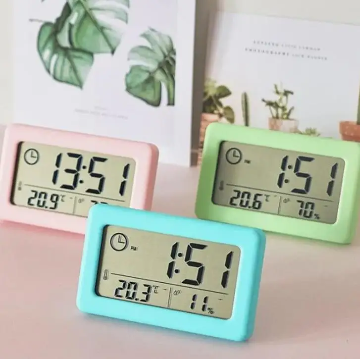 Mini Digital Clock Temperature Humidity Thermometer Hygrometer 12/24H Portable Table Clock