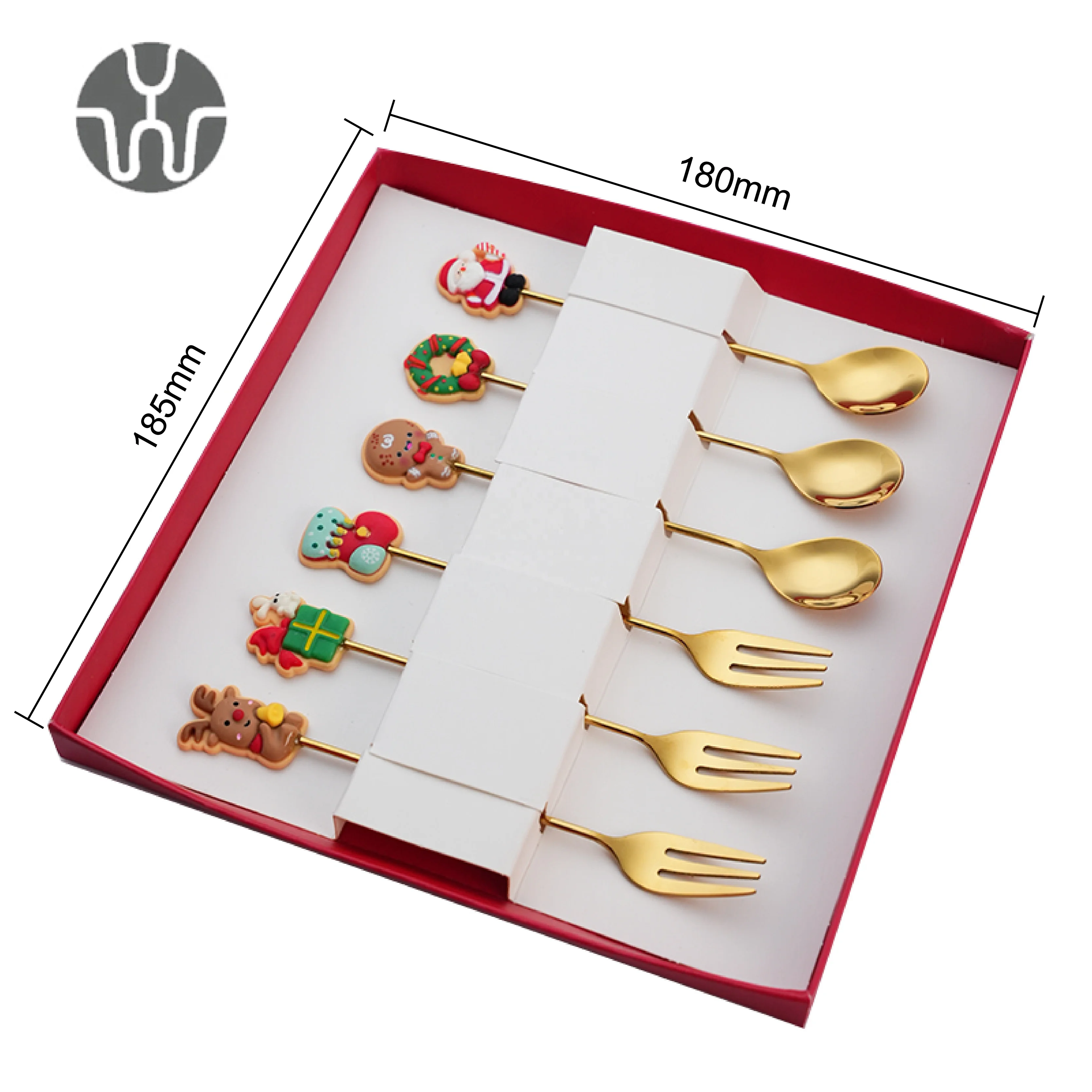 Hottest Gold Stainless Steel Dessert Fork and Coffee Spoon Christmas Tableware Set For Wholesale