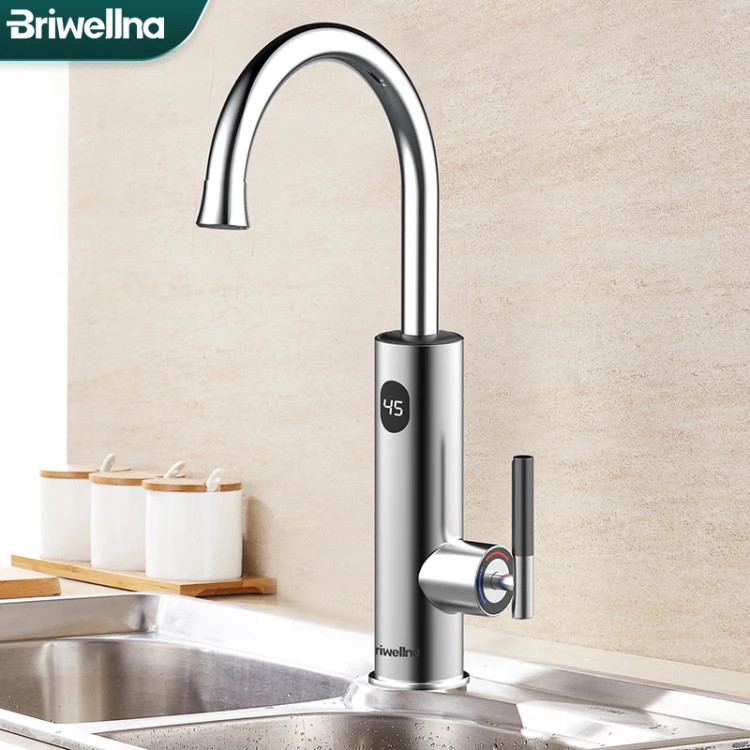 Briwellna 220V 3.2KW Instant Electric Water Heater Tap Kitchen Bathroom Waterproof Tap With LED Display Heated Faucet Geyser Tap