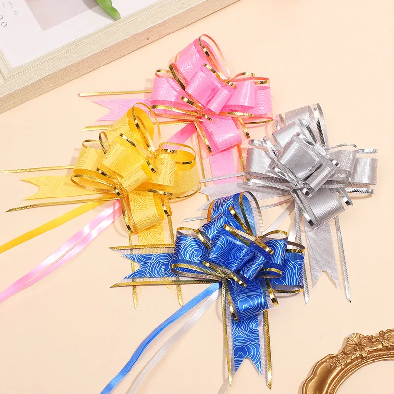 Rose Gold Organza Plastic Pull String Bow Ribbon Butterfly Pull Bow