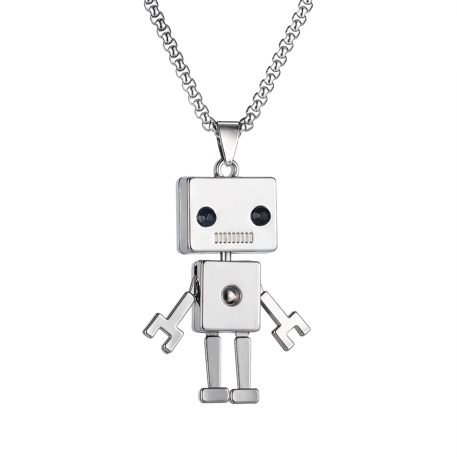 Fashionable Hip Hop Stainless Jewelry Necklace For Male And Female Couples Steel Alloy Robot Shape Pendant Necklace