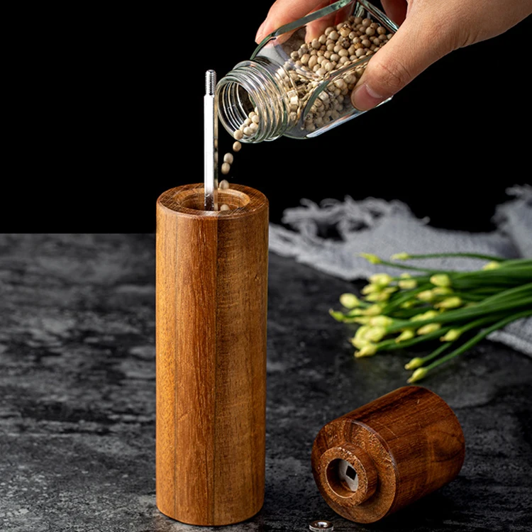 A2759  Kitchen Acacia Wood Manual Lapping Grinder Cruet Salt Peppers Castor Tool Seasoning Pepper Mill