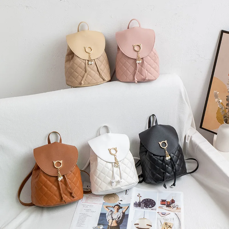 2024 New Girls Fashion Mini Ladies Bag Cute Vintage Style Small Backpack Zipper Closure Portable PU Polyester Wholesale Women