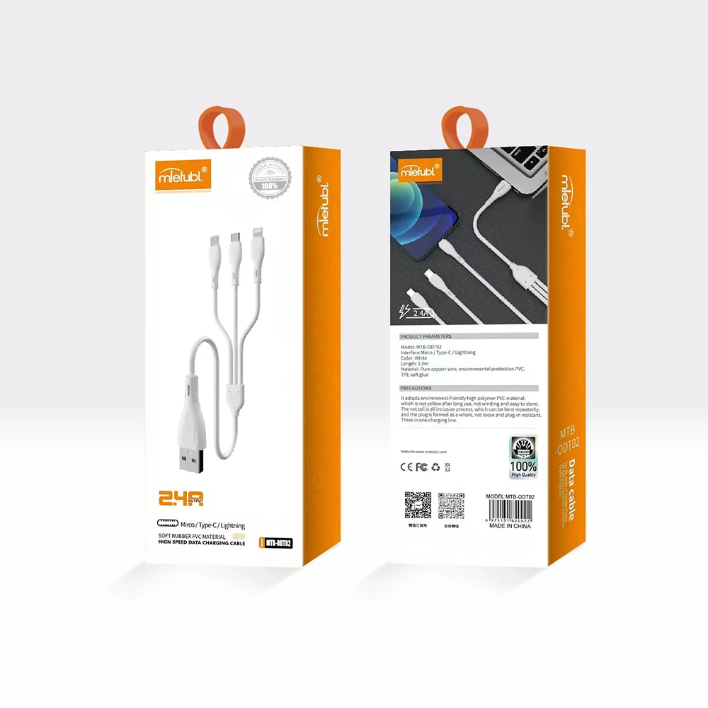 Basics USB 2.4A Mietubl  widely compatible universal 3 in 1 cable polymer soft high PVC material 1.2M for brand quality
