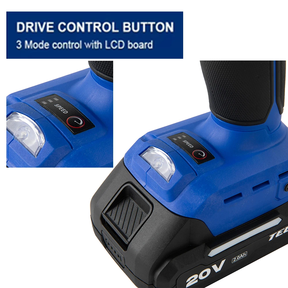 TIPTOP Hot Sale 18v 20v Lithium Battery Power High Torque Rechargeable Cordless Electric Impact Screw Driver Drill Tool Kit