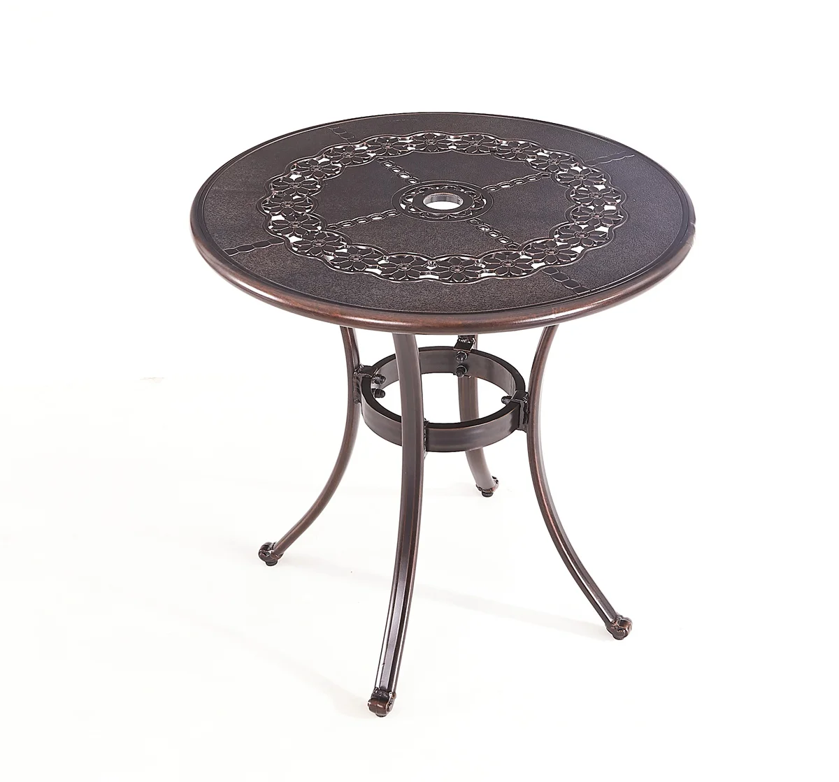 Cast aluminum garden table for patio yard balcony villa outdoor furniture round metal street coffee table with umbrella hole