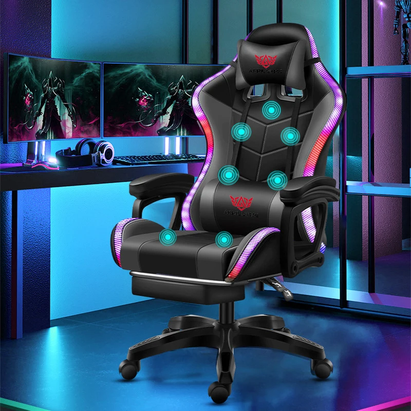 Manufacture Ergonomic Swivel playing chair RGB Adjustable PU Leather massage computer game chair silla gamer