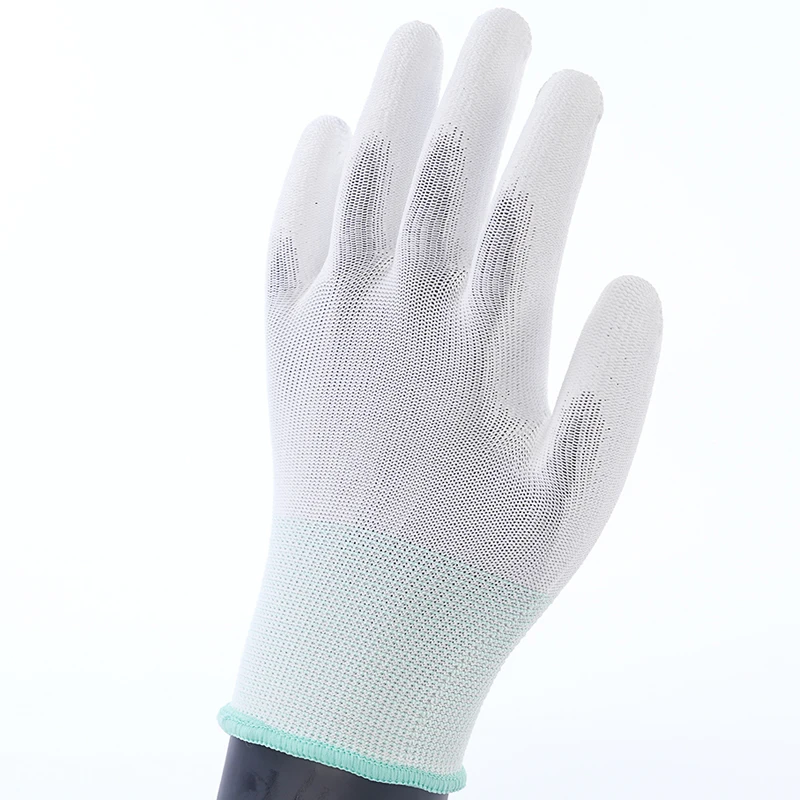 ESD Conductive White Nylon Liner PU Dipped Palm / Finger Top Fit Coated Work Safety Anti Static Working Gloves Luvas Guantes