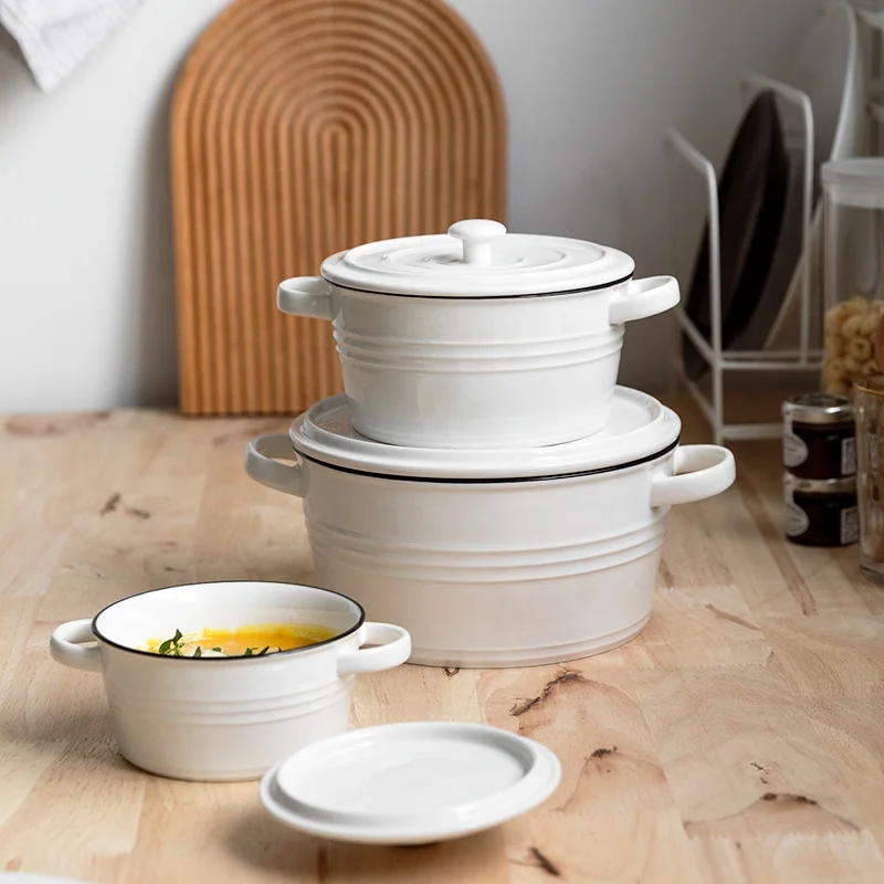 Factory direct selling Japanese-style ceramic binaural deep soup bowl household large soup bowl creative Nordic breakfast bowl