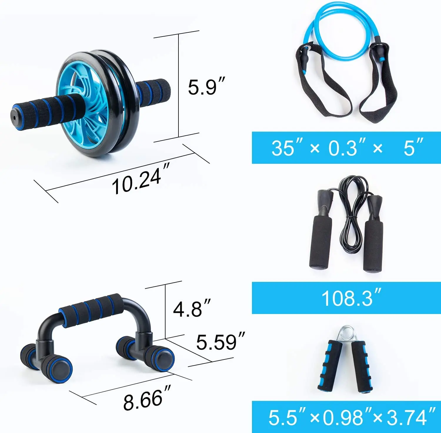 Push Up Bar Chest Expander Hand Grip 5 In1 Waist Exercise Abdominal Roller Wheel Set