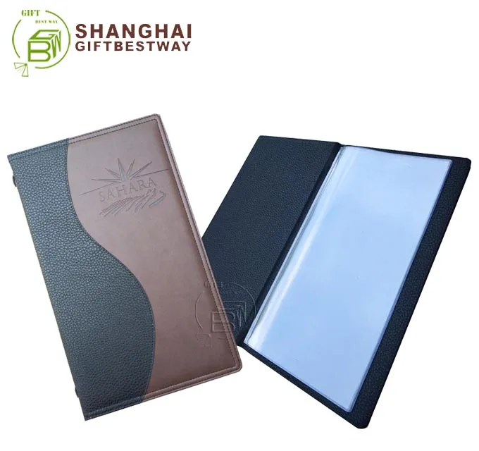 Low Moq LOGO Bar Card Customized Wood Holder With Straps Menu Cover