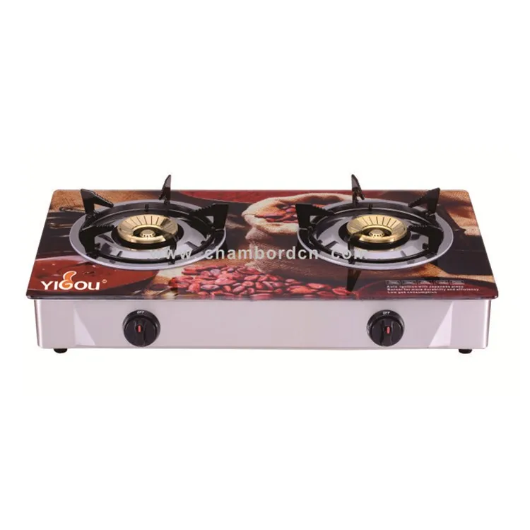 
Tempered Glass Cast Iron 2 Burner with Brass Cap Stainless Steel Table Gas Cooker Gas Cook Top 