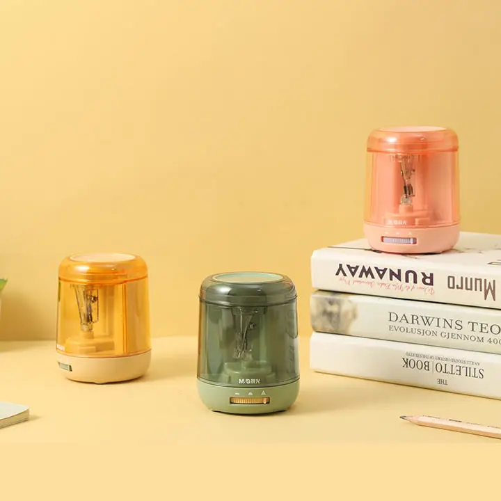 M&G Vintage Collection Hand Size Pink Yellow Green Color Electric Pencil Sharpener for School Home and Office
