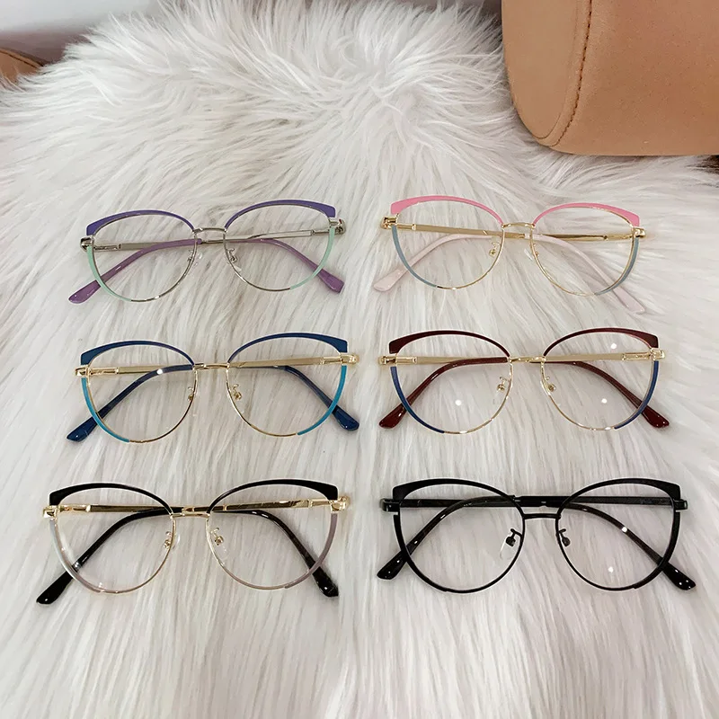 Wholesale Optical Glasses Computer Optical Glasses Metal Cat Eye Metal Photochromic Blue Light Blocking 2024 Newest Women