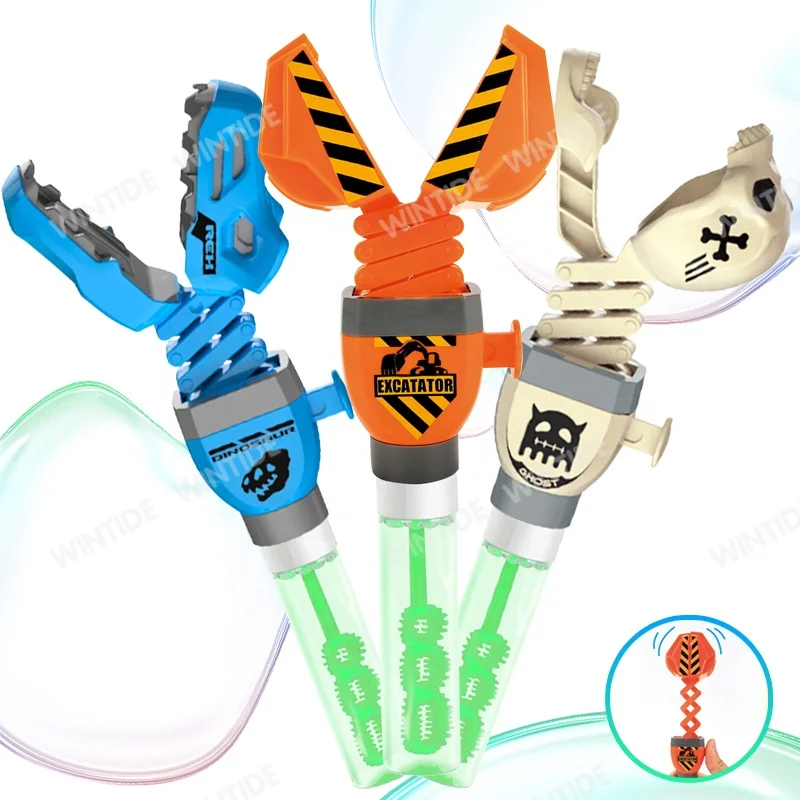 Manufacturer wholesale toy plastic mecha dino catching wand bubble water toys telescopic stick for kids