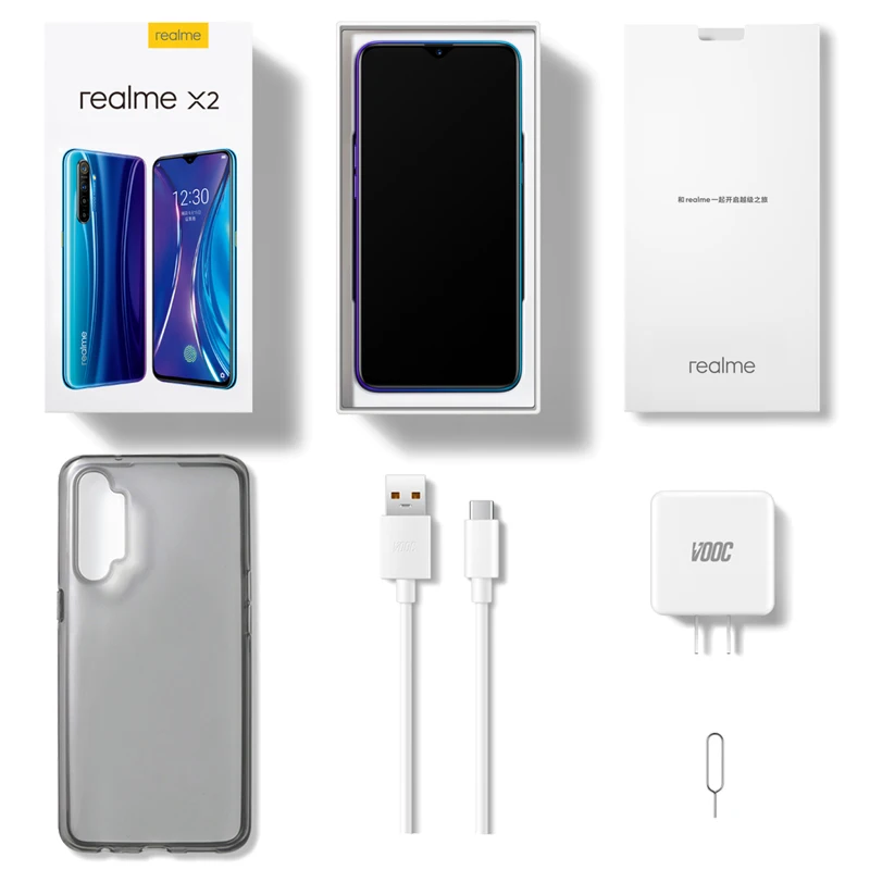 
Realme X2 X 2 6.4'AMOLED Screen Phone SN 730G 8/128GB 64MP Quad Camera NFC Cellphone OPPO VOOC 30W Fast Charger 