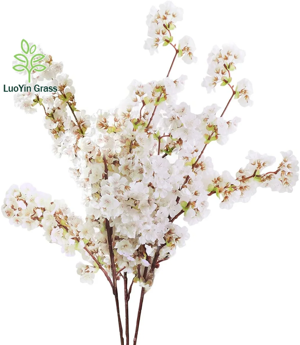 Artificial White Cherry Blossom Flower Faux Cherry Blossom Silk Cherry Blossom Branches  Tree Stems for Wedding Home Decor