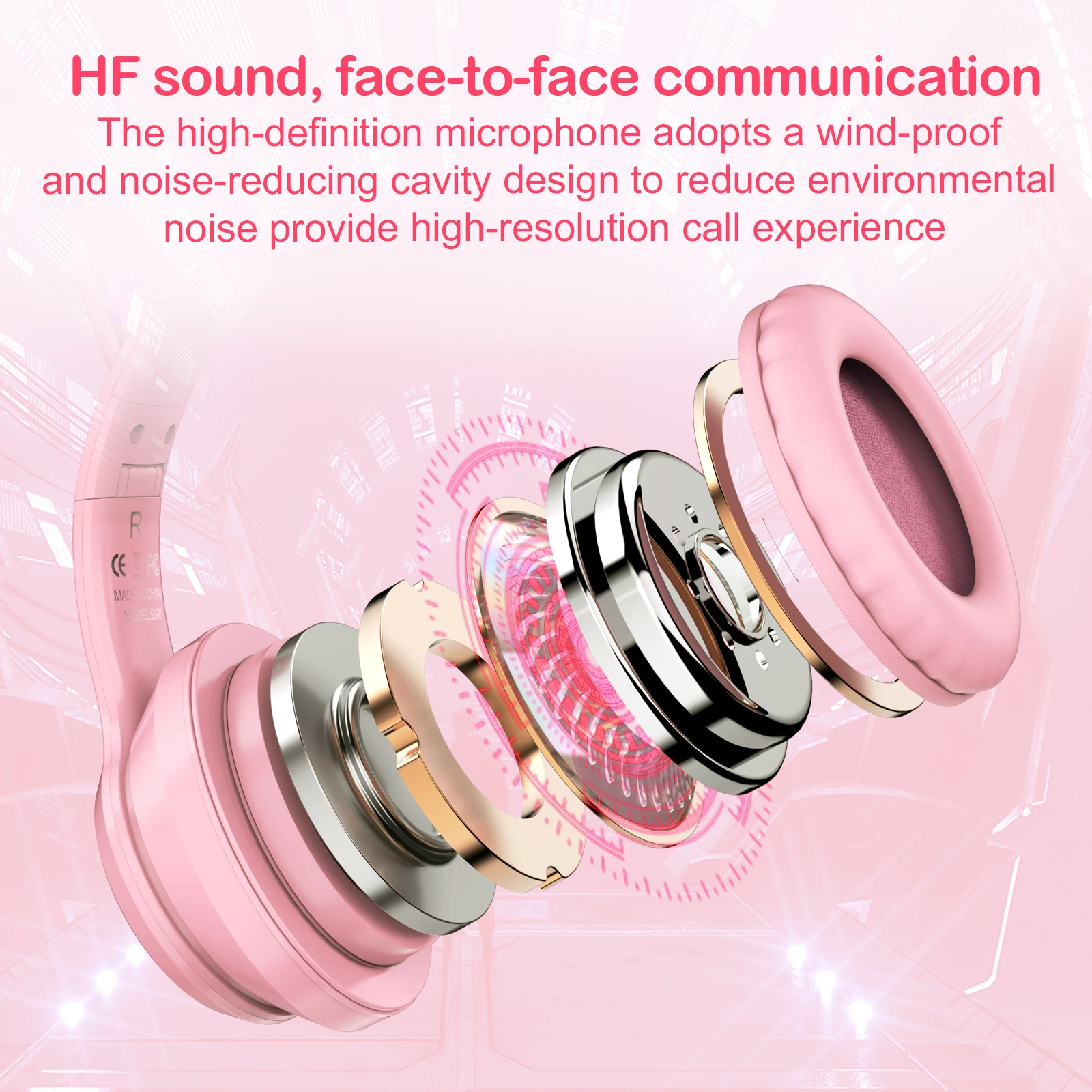Onikuma B90 Wireless Bt Noise Cancelling Headphones Pink Cat Ear Rgb Audifonos Microphone Stereo Gaming Headset For Girl