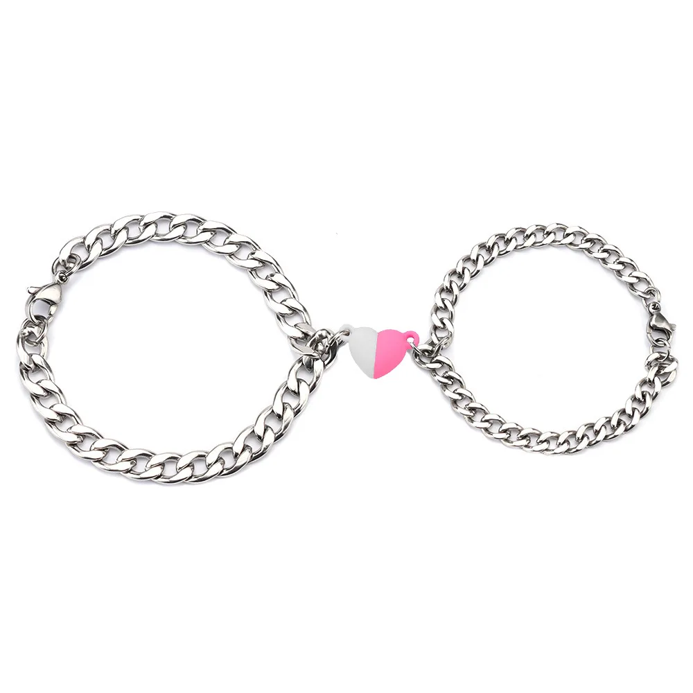 Stainless steel couple bracelet European and American creative heart-to-heart magnet couple bracelet