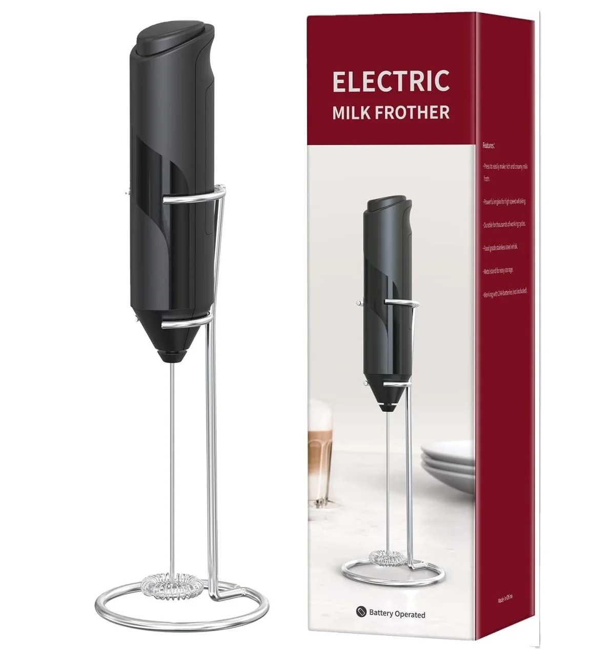 Black ABS new coffee foamer hand milk frother mini electric milk frother original milk frother with stand