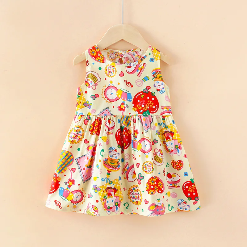 1-6year Summer 100% cotton Baby Dress Girl Baby Sleeveless Flower Print Dress Clothes Toddler Baby Girl Dress