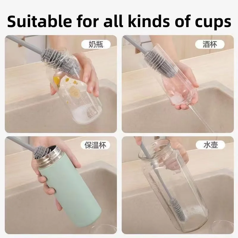 water bottle long-handled glass cleaning brush equipment long-handled glass brush silicone bottle brush