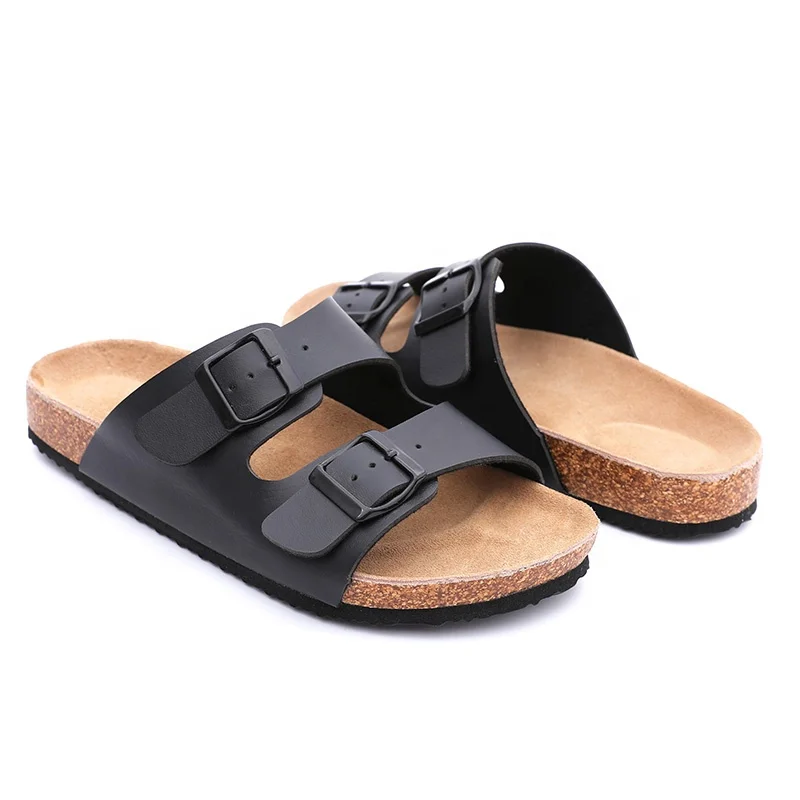 Wholesale men and women classic two straps cork sole sandals with soft leather insole and arch support in red black color
