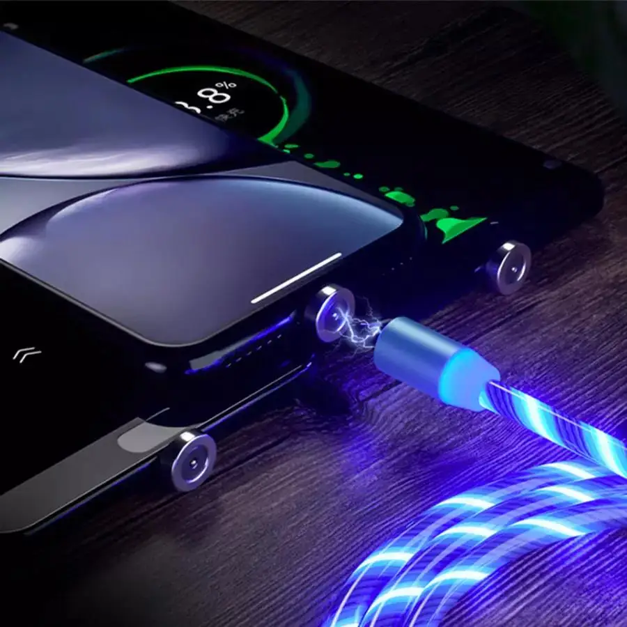 OEM Magnetic Fast Charging USB Cable Flowing Light Phone Accessories Cable USB Led Luminous Micro Lighting Data Cable for iphone