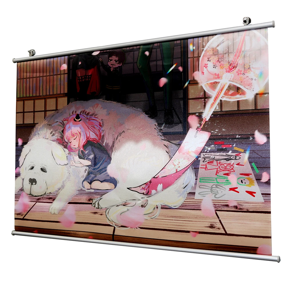 Manga Poster With Plastic Black Rod/hanger Anime Figure Hanging Tapestry Fabric Wall Scroll