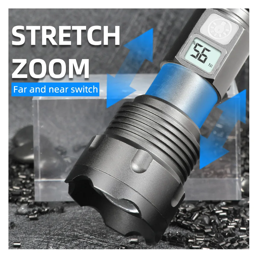 Flashlight  Zoomable Power Display USB Rechargeable Powerful Flashlight Super Bright LED Torch for Hiking
