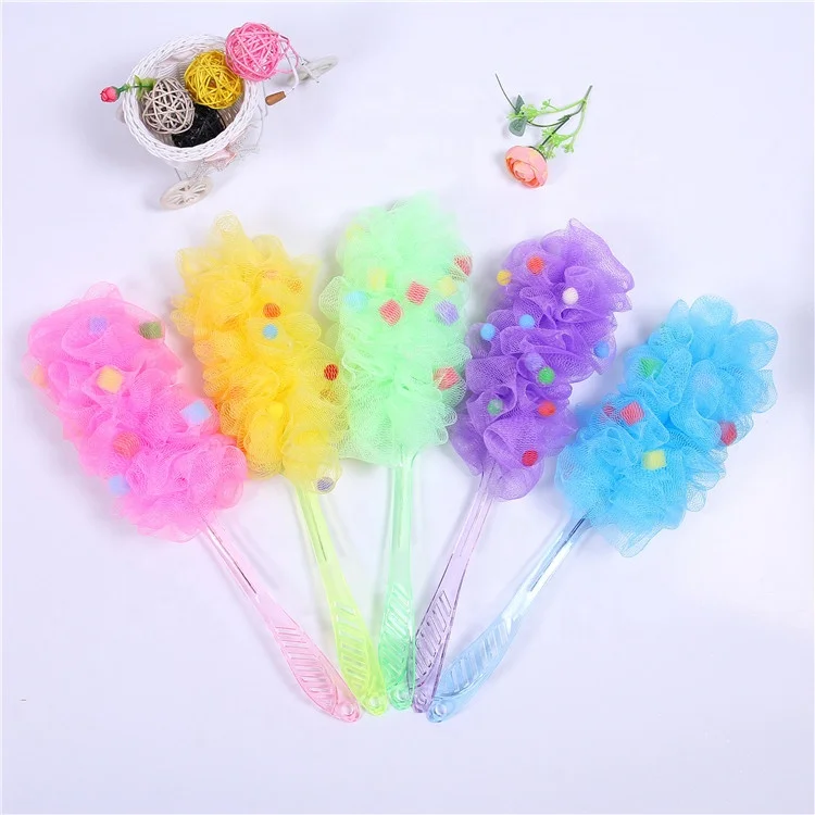 Long Handle Hanging Soft Mesh Back Body Bath Shower Scrubber Brush Sponge For Bathroom