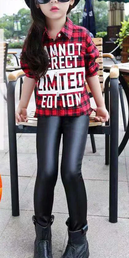 
2019 faux leather kids spring wholesale fashion leggings cheap price pu leather children girls leggings Faux Leather pants 