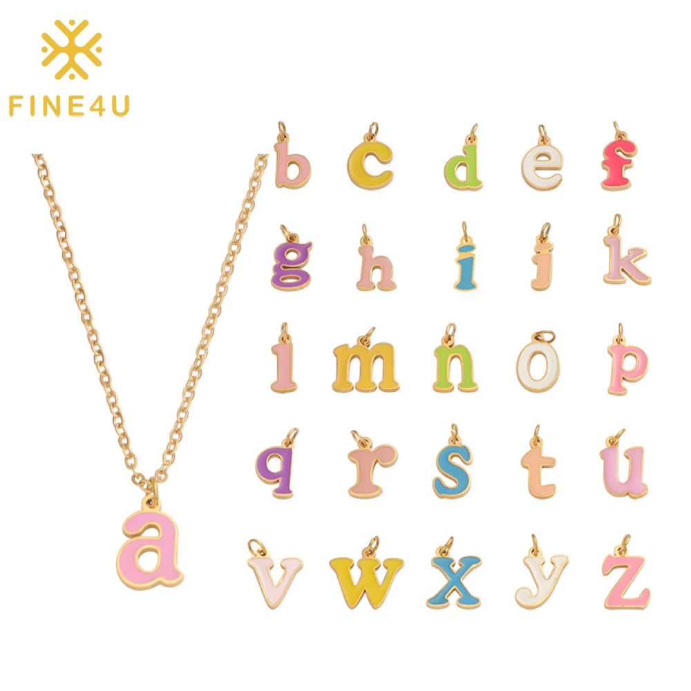 Fashion Diy Accessories Birthday A-Z Initial Jewelry Gold Plated Enamel Stainless Steel Letter Necklace