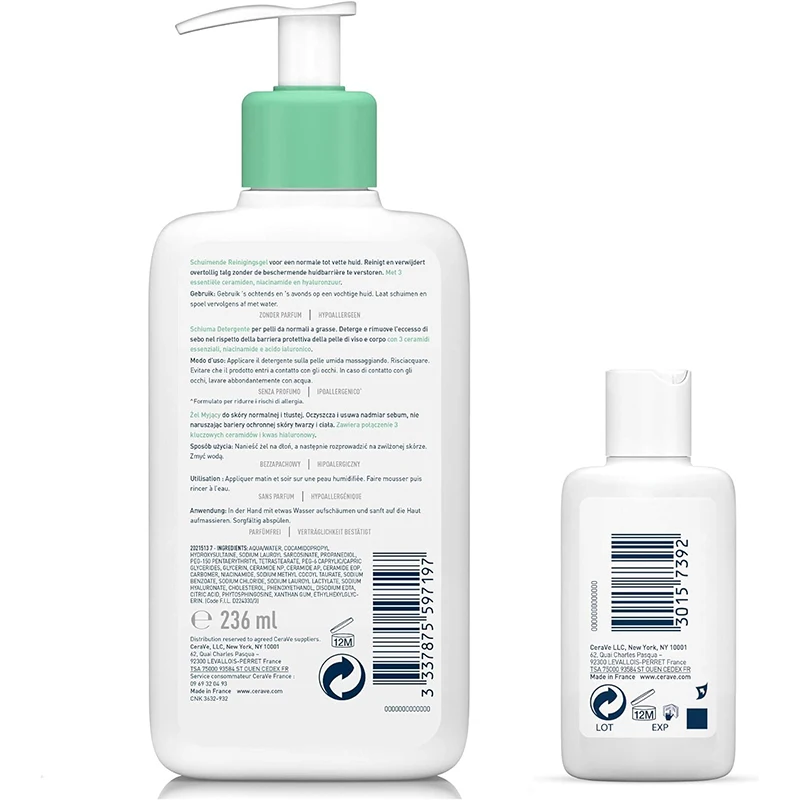 Gel Moussant - 236ml + Lait Hydratant 20ml Offert - Gel Nettoyant Purifiant Visage cleaning Hydrating Moisturizing