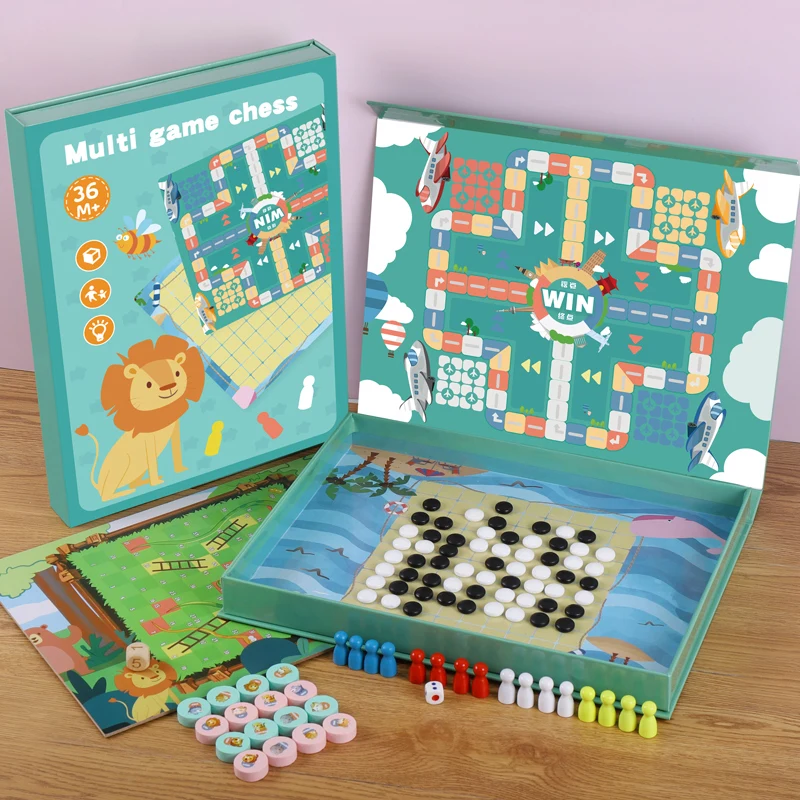 Education 4 In 1 Aluminum Metal Multifunctional Game Wooden Multifunctional Game Chess