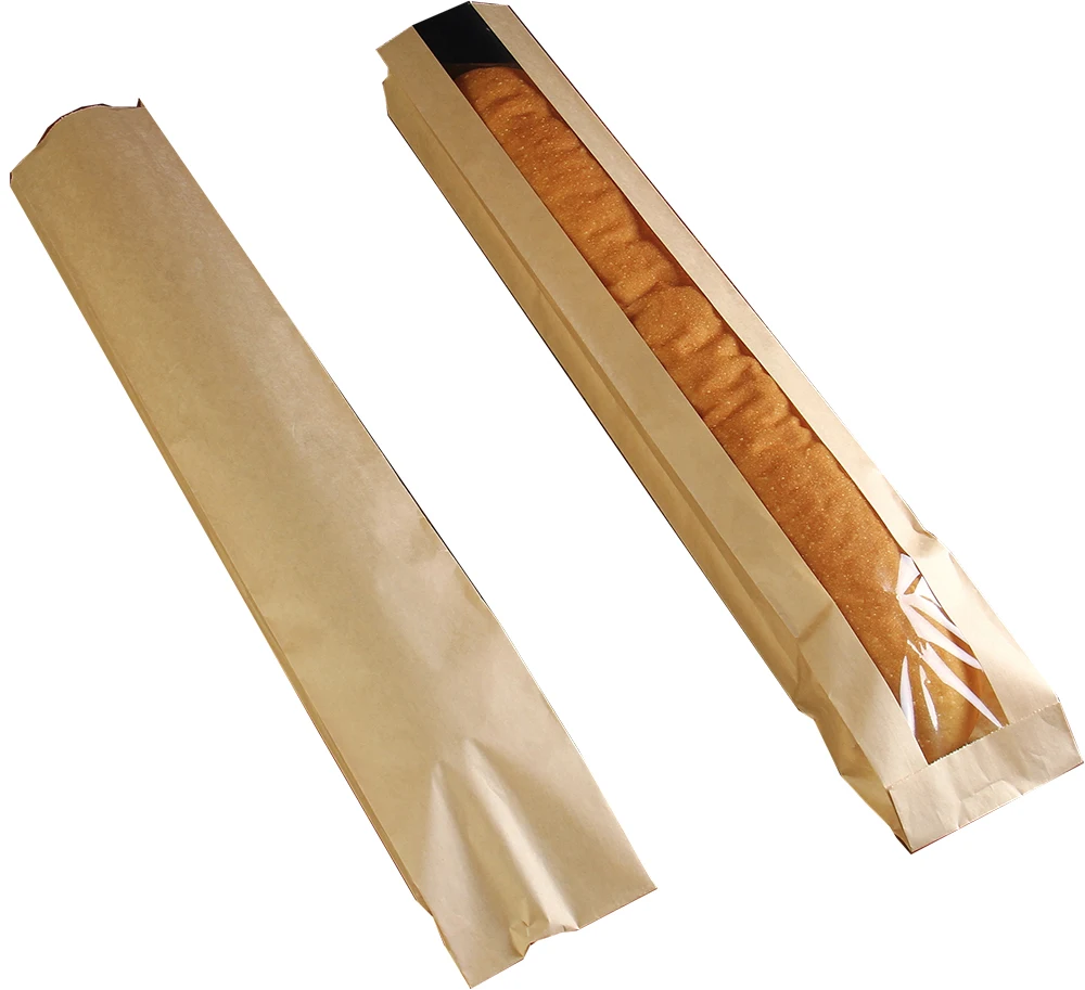 grease proof Kraft baguette bread packaging paper bag with window