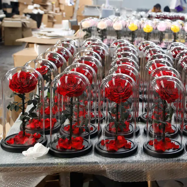 elegant decorative preserved rose preserved flower glass dome heart design preserved rose flower in glass heart dome