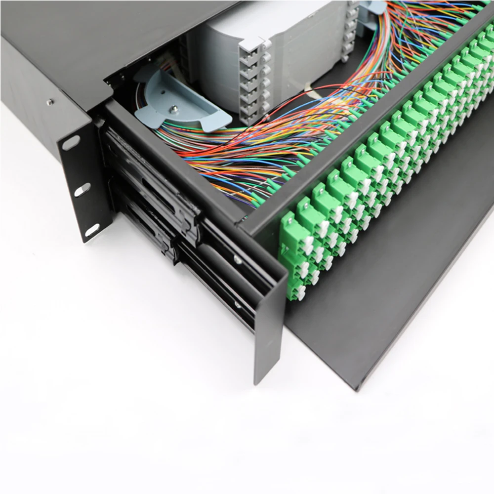FTTH 1u 12 24 36 48 Port Sc APC Pigtail Adapter Fiber Rack Mount Terminal Box ODF Patch Panel 19 inch Slide tray panel