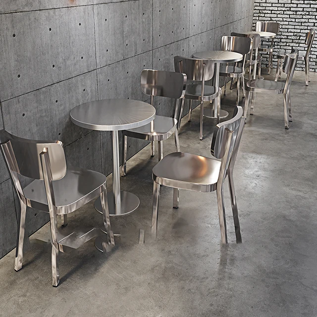 chrome brushed plated Stainless steel western pizza canteen restaurant sofa table and chair furniture for bar cafe