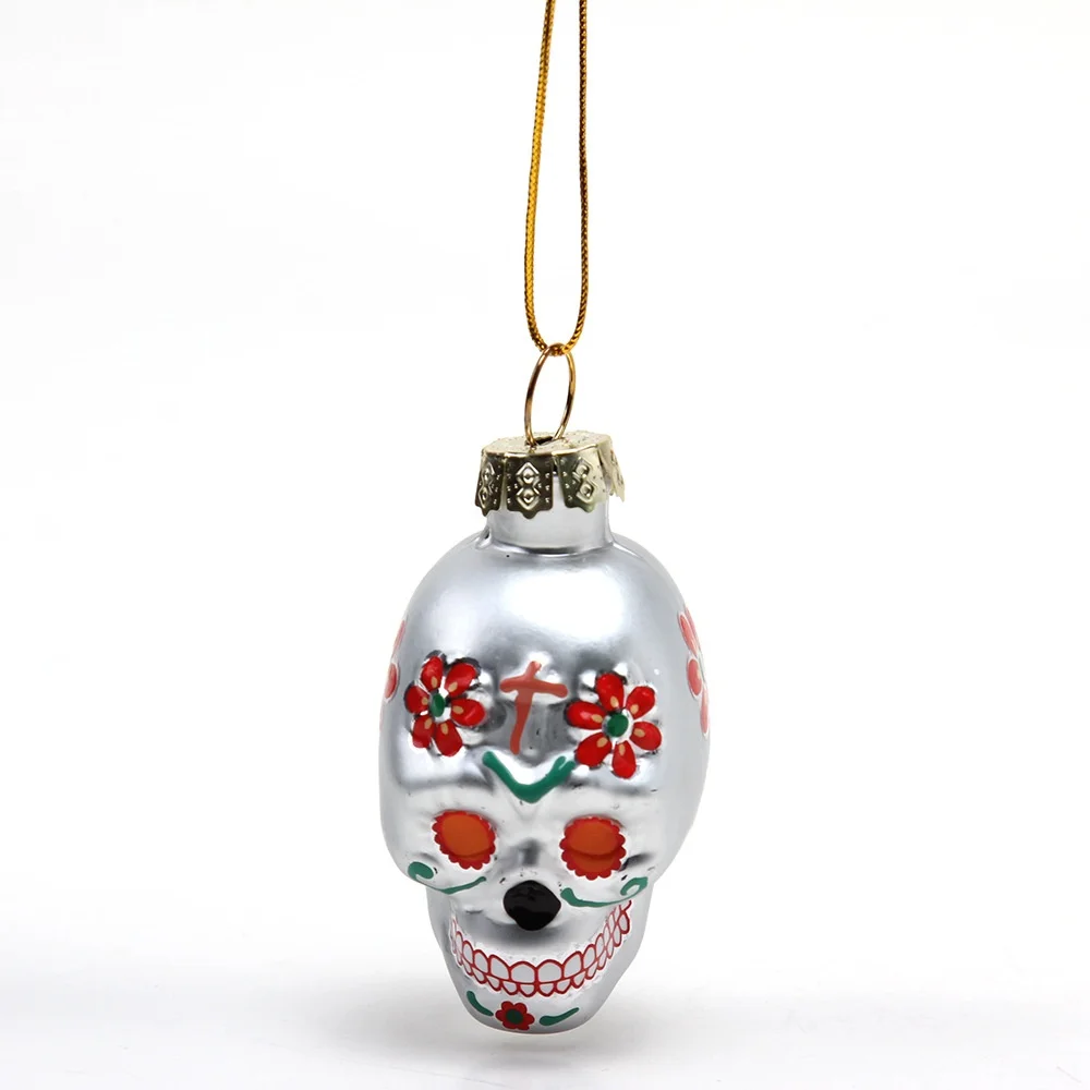 Small Glass Skull Pendant Halloween Decorations and Jewelry Glass Ornament for Holiday Supplies