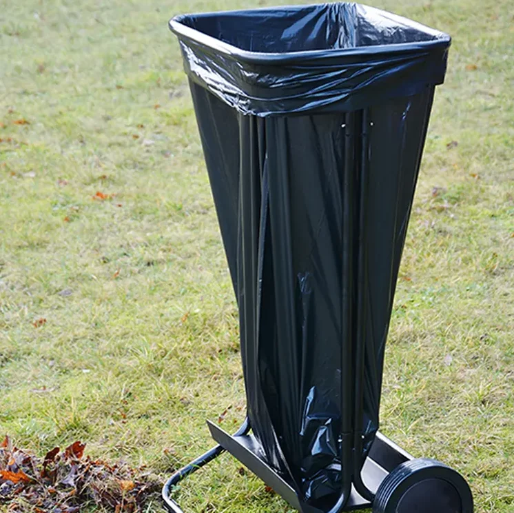 waste bag holder trolley cart with 2 wheels garbage rubbish bin foot operated trash waste bag holder