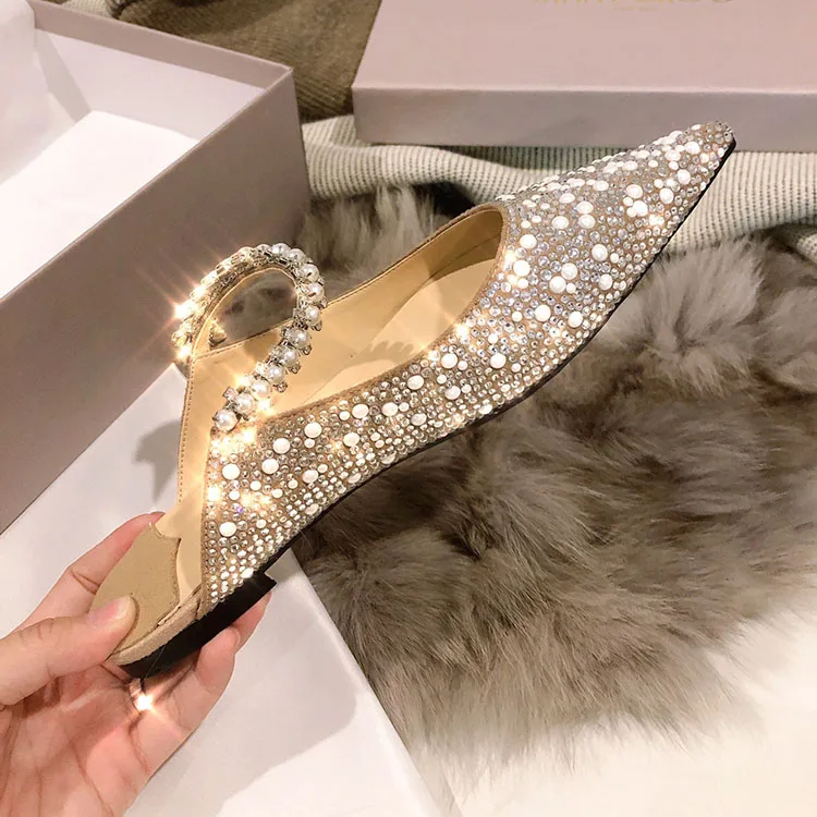 
 Brands Original Jeweled Pearl Party Diamond Mule Sexy Fashion Wedding Bridal Luxury Chunky Clear Ladies Women Flat Slipper Shoes  