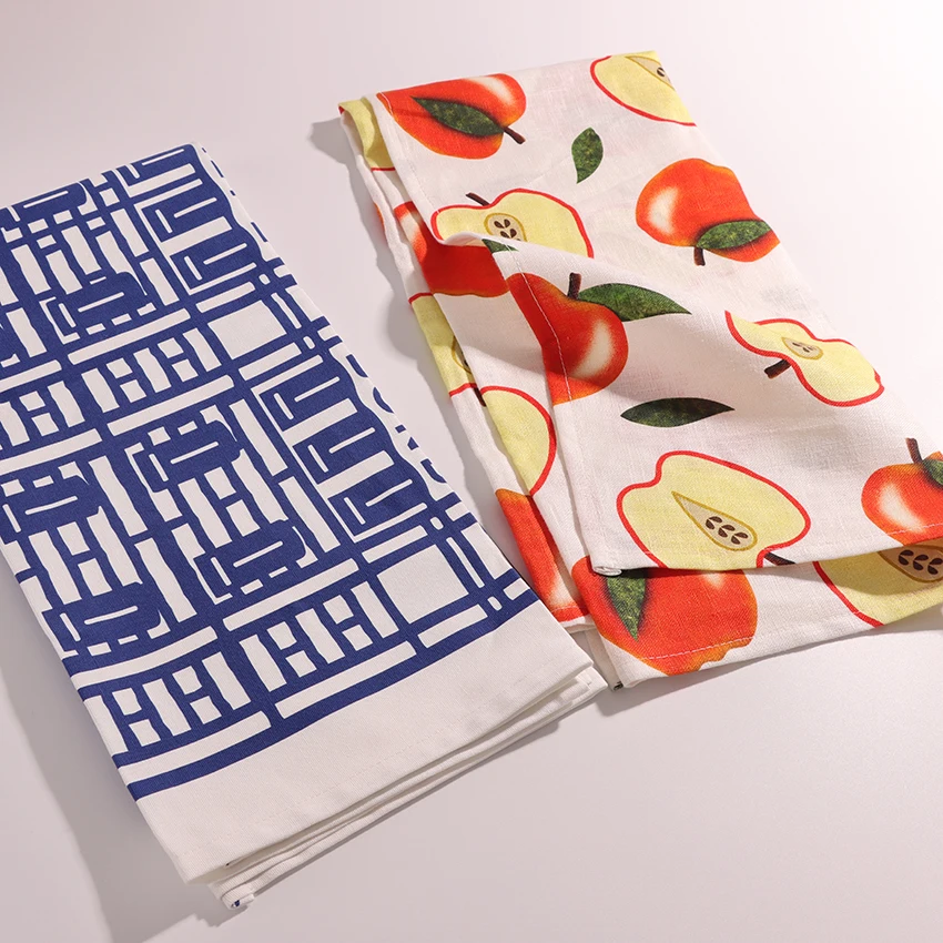 HOSHOM Newest High Quality Cotton Kitchen Towel Dish Cleaning Cloth Microfiber Absorbent Bright Colorful Printed Tea Towel