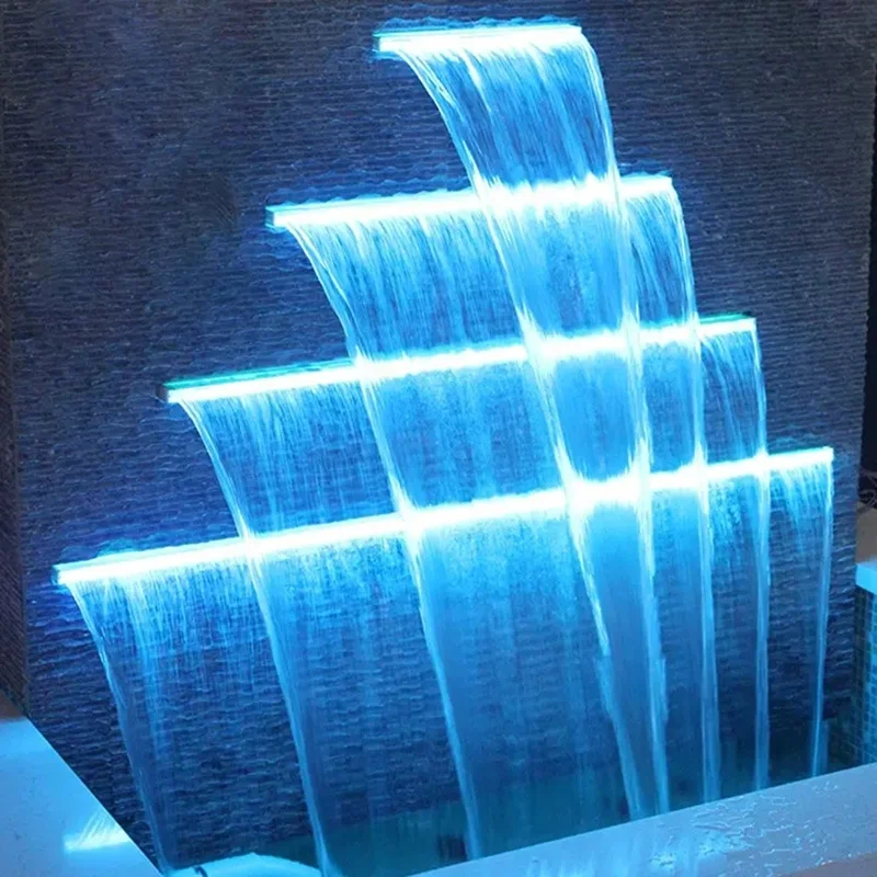 Factory Price RGB DC 12V Cascade Water Descent Outdoor Artificial Garden Outdoor LED Waterfalls Light