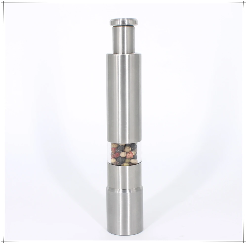 amazon hot sale stainless steel tumbler push type salt and pepper mill set with acrylic stand