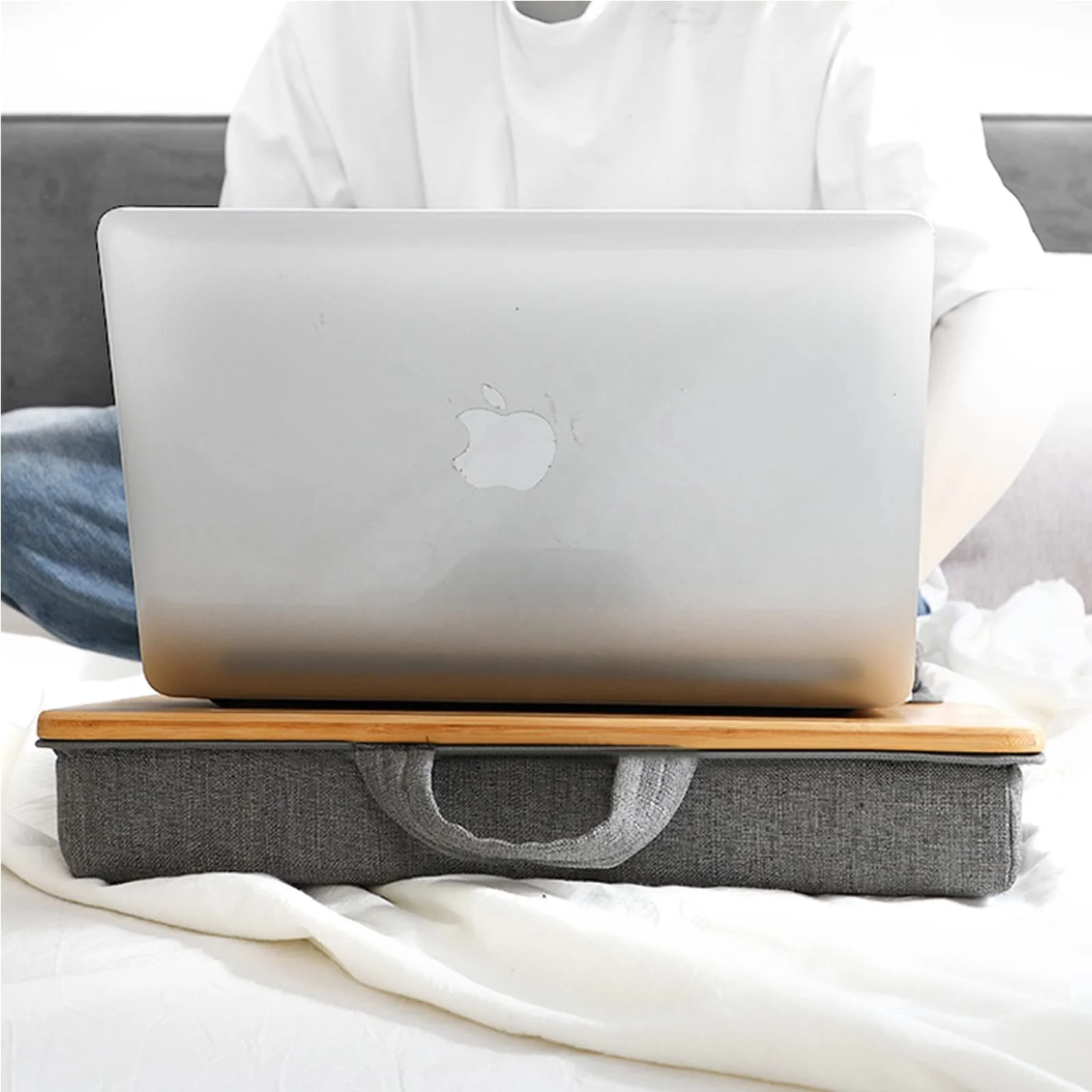 Bamboo Lap Desk Laptop Tabletop Tray Writing Desktop Portable Laptop Table Notebook Stand Laptop Desk with Cushion Pillow