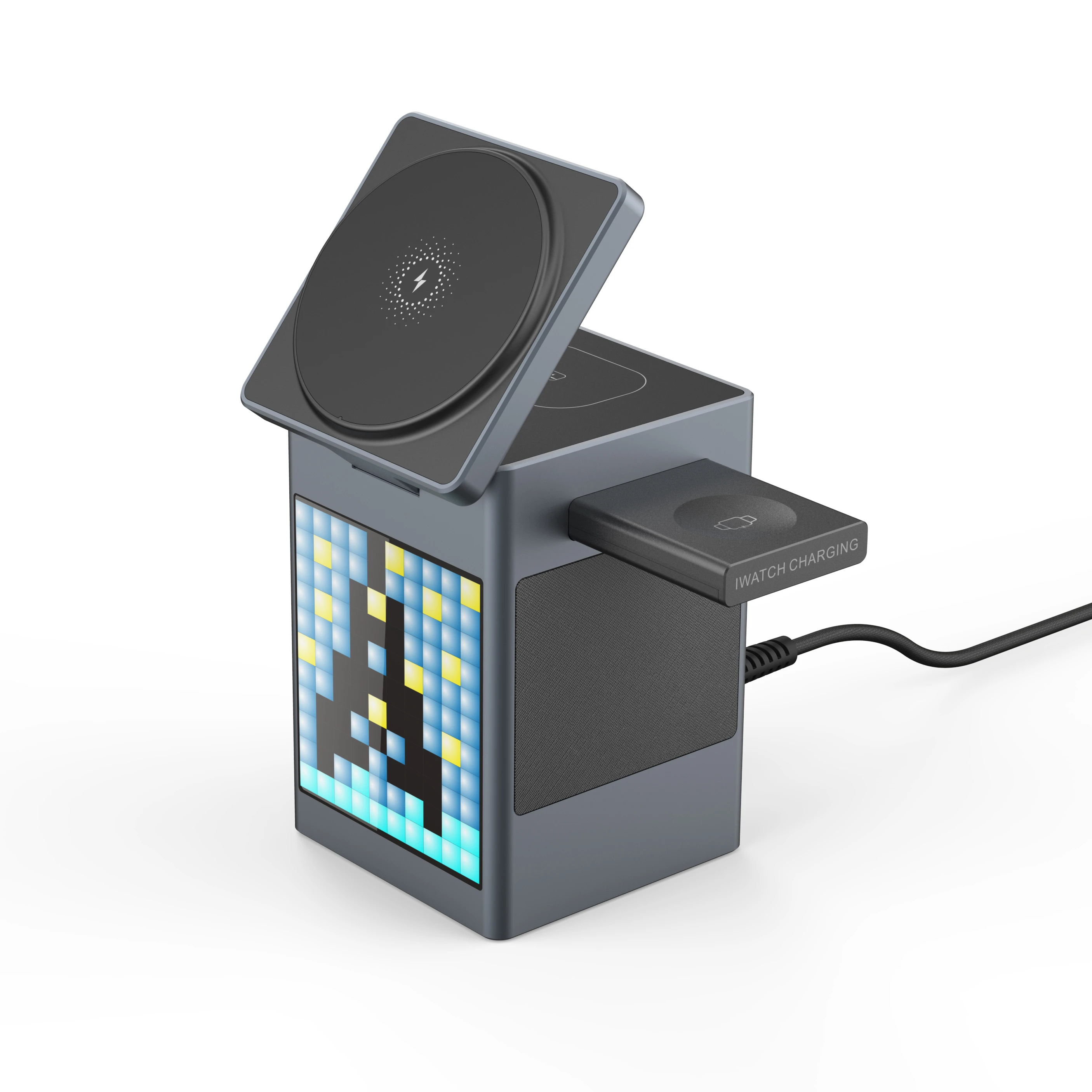 2025 NEW Product Multifunctional 6-in-1 Pixel Animation BT Speaker Alarm Clock  Magnetic Wireless Charger Stand for phone